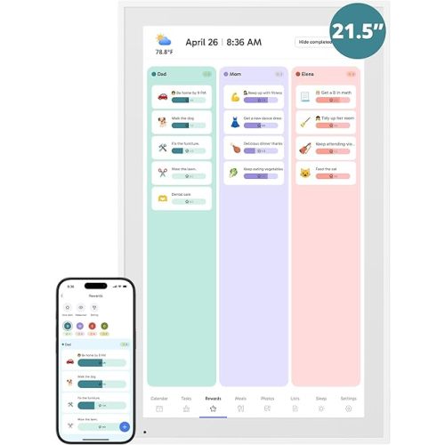 Digital Calendar 21.5 Inch Touch Screen, Electronic Wall Calendar Chore Chart for Family Monthly/Weekly Planner, Interactive Display Smart Calendar for Home Organization, Desk Mount Included - White