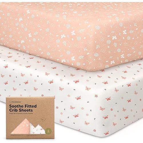 KeaBabies 2-Pack Organic Crib Sheets for Boys, Girls - 52x28 Fitted Crib Mattress Sheet Neutral, Breathable Jersey Cotton Cover for Baby Bed, Toddler Mattress, Soft & Cute Prints (Butterflies)