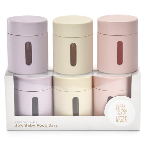 3 Pack Silicone Glass Baby Food Storage Containers, 4 Oz Glass Baby Food Jars with Lids Snack, Puree, Reusable Small Containers, Breast Milk, Fridge or Freezer, Microwave & Dishwasher Safe