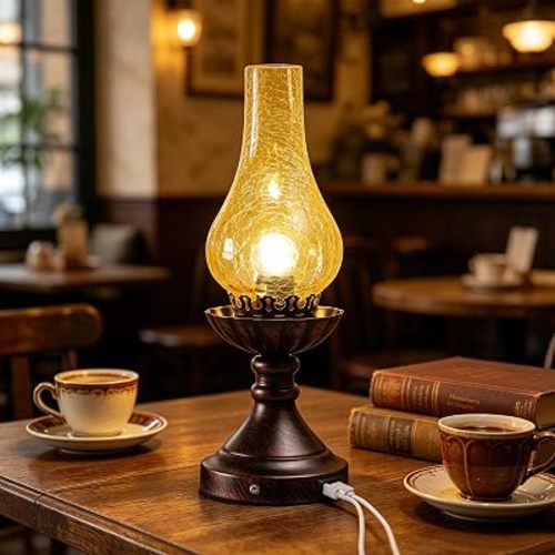 Farmhouse Rustic Touch with USB A+C Charging Ports Table Lamps for Living Room Side Table，Bedroom Bedside Vintage Decor Lantern Hurricane Night Lamps-USB A+C