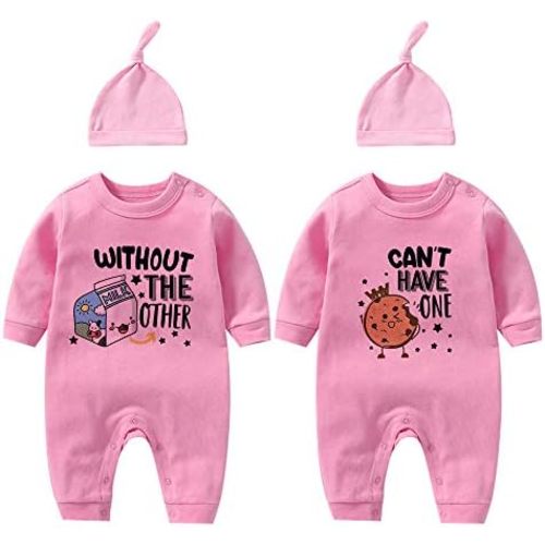 YSCULBUTOL Twins Bodysuits - Milk Infant Clothes Unisex Twin Baby Rompers With Hat