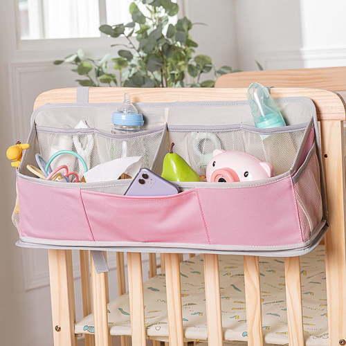 Hanging Diaper Caddy, Baby Bed Hanging Organizer, Nursery Organization Baby Diaper Holder, Diaper Stacker Storage for Crib, Playard, Changing Table or Wall (Pink)