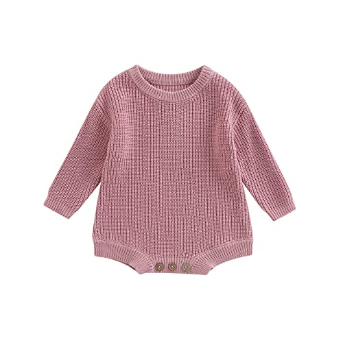 Newborn Baby Boy Girl Fall Winter Clothes Chunky Knit Sweater Romper | Solid Color Long Sleeve Onesie Oversized Romper One Piece Bodysuit Newborn Baby Boy Girl Coming Home Outfit Cute Clothes