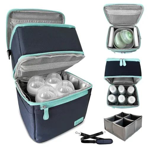 Cool Insulated Breast Milk Cooler Bag with Dual Sections, Non-Toxic, Perfect for Day Care Bottles and Pumping Working Traveling Moms to Keep Breast Milk Cold and Fresh On The Go