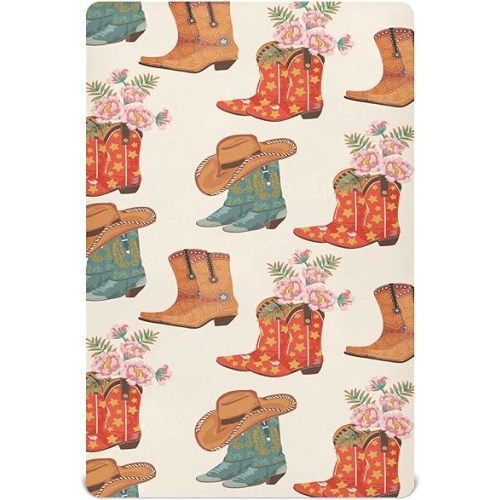 Western Cowboy Cowgirl Crib Sheets Soft Breathable Fitted Baby Crib Sheets Mattress Cover for Girls Boy, 52" x 28" x 9"