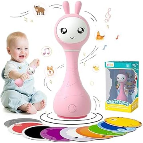 alilo Smarty Bunny Baby Rattle Musical Light Up Toys, Infants Newborns Baby Toys 0-3-6-12-18-24 Months,1 Year Old Boy Girl Gifts, 4 Music Modes and Color Recognition Function with 9 Color Card