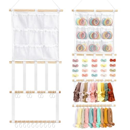 kangaroo Headband Holder Hair Bows Organizer for Baby Girls Nursery Decor | Multi-pocket&Large Capacity | Wall Hanging-15"L x 30"H | Easy to Grab | Nursery Essentials | Baby's bows&headbands Organizer