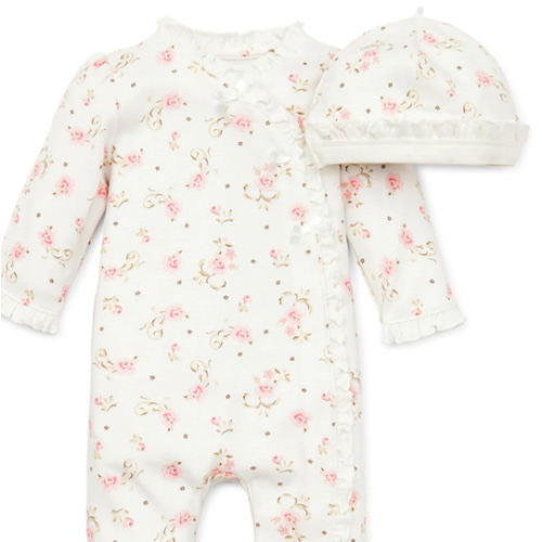 Vintage Rose Footed One-Piece And Hat