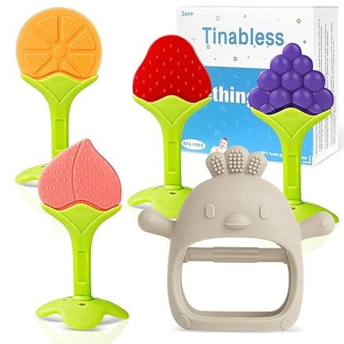 Teething Toys (5 Pack) - Tinabless Infant Teething Keys Set, BPA-Free, Natural Organic Freezer Safe for Infants and Toddlers, Silicone Baby Teethers