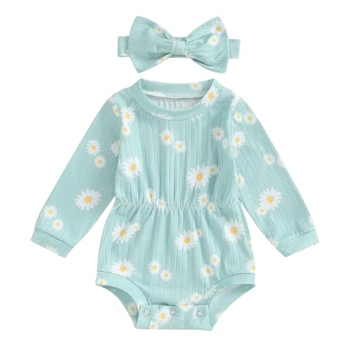 Baby Clothes for Girls Newborn Ribbed Romper Crewneck Bubble Bodysuit Infant Girls Fall Outfits 3 6 9 12 18 Months