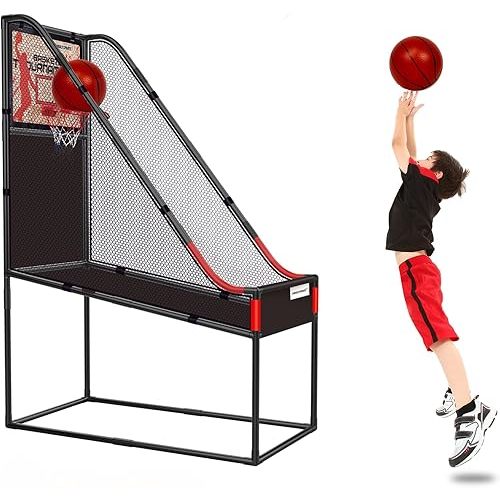 63.7" New Arcade Basketball Game Indoor for Toddlers & Kid 5-7, 8-12 - Basketball Hoop for Kids 3-12 with Wooden Board - Kids Basketball Hoop, Fun Basketball Toys & Gifts for Boys