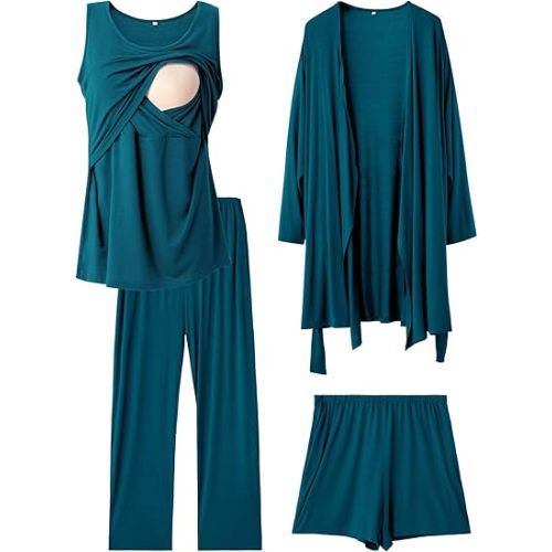 Rnxrbb 4 PCS Nursing Pajamas Gown Set Postpartum Pajama Nightgown Breastfeeding Pj for Hospital Labor Delivery