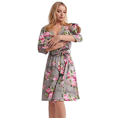 Galabloomer Maternity Robe and Receiving Blanket, Matching Mommy Labor Delivery Robe and Swaddle Set