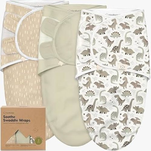 3-Pack Organic Baby Swaddle Sleep Sacks - Swaddles for Newborns, Infant 3-6 Months, Baby Girls, Boys, Soft & Snug Newborn Sleep Sack, Nursery Swaddling Blankets (Dino Ridge, L)
