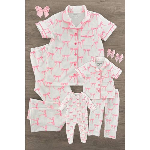 Mom & Me - Blushing Bows Waffle Knit Pajamas
