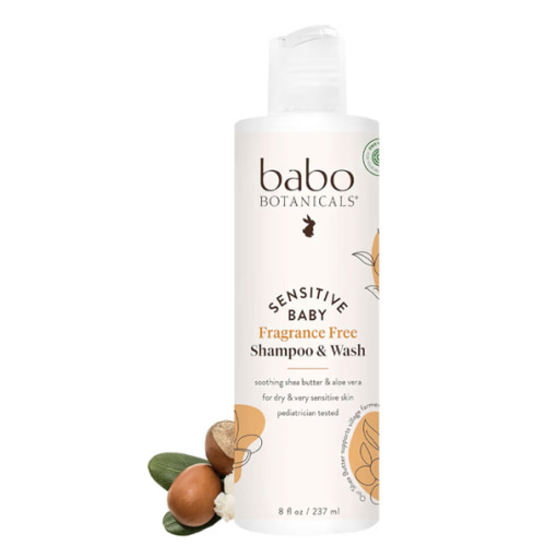 Babo Botanicals Sensitive Baby Fragrance-Free 2-in-1 Shampoo & Wash - Shea Butter, Calendula & Aloe Vera - EWG Verified - Cruelty-Free - Vegan - Pediatrician Tested - For Babies & Kids