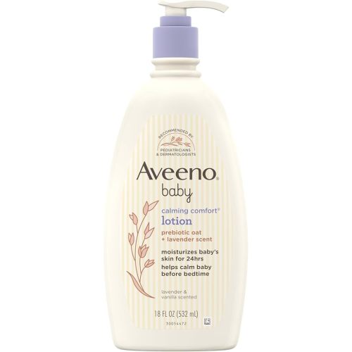 Aveeno Baby Calming Comfort Moisturizing Body Lotion with Relaxing Lavender & Vanilla Scents, Non-Greasy Baby Lotion, Nourishing Prebiotic Oatmeal, Paraben- & Phthalate-Free, 18 fl. oz