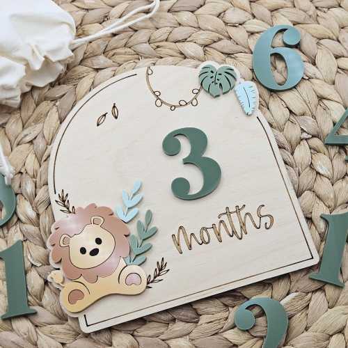 Lion Jungle Safari Monthly Milestones | Baby Monthly Discs for Photos | Interchangeable Numbers Monthly Photo Prop Set | Baby Photo Prop