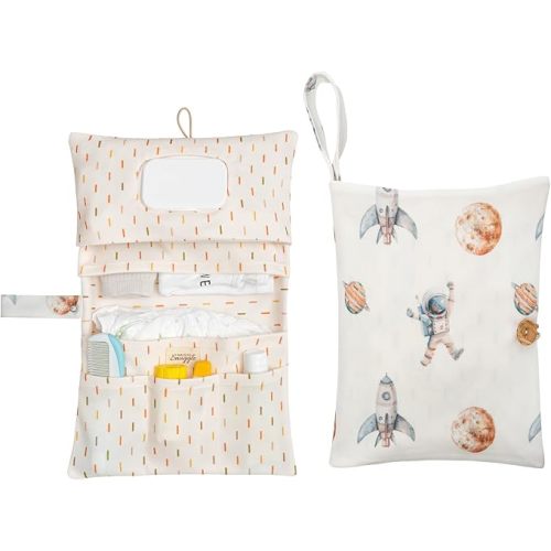 Baby Diaper Bag Organizer, Portable Baby Essentials Storage Pouch for Parents and Caregivers, Organizer Insert for Stroller and Handbag, Machine Washable (Space)