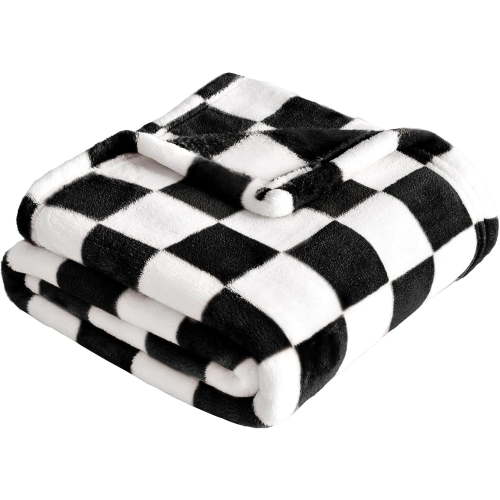 Checkered Baby Blanket Fleece Baby Blankets for Boys Girls, Ultra Soft Cozy Fluffy Infant Toddler Newborn Receiving Blankets for Crib Stroller, 30''x40'', Black