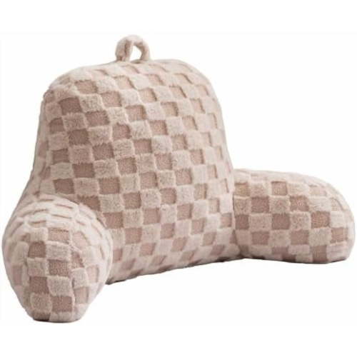 Reading Pillow Checkered Bed Rest Wedge Backrest Checkerboard Pillow with Arms Back Support for Sitting Up in Bed Cushion Incline Rest Sleeping Snoring Pillow (Beige,Standard)