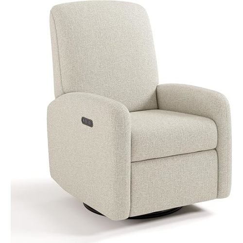 Graco Bellwood Power Recliner Swivel Glider (Dune Basketweave) – Electronic Power Recliner for Nursery, Includes Dual-USB Charging Port for USB-A & USB-C, Glider Rocking Chair with Full Recline