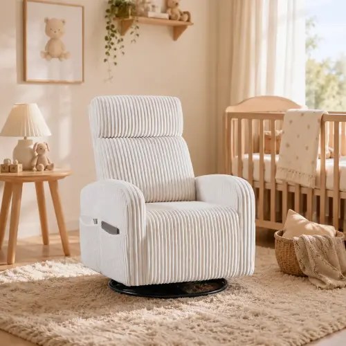 【On Sale】Yaheetech Corduroy Swivel Nursing Glider Chair with Side Pockets, High-Density Foam, 300 lb Capacity, Easy Assembly, 27" W x 35" D x 39.5" H,dorm essentials,home decor - TikTok Shop