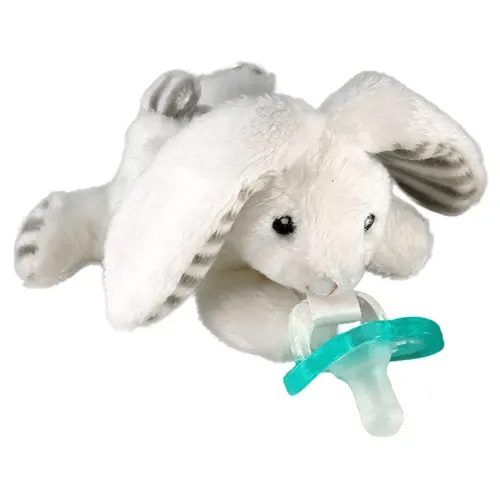 RaZbaby JollyPop Pacifier, Holder with Detachable Baby Pacifier, Stuffed Animal RaZbuddy, All Ages 0M+, 100% Medical Grade USA Made Silicone, Machine Washable, Textured & Easy to Hold – Bunny