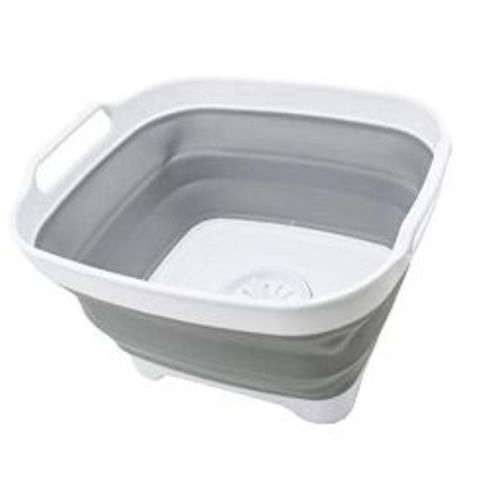 SAMMART 7.5L (2 Gallons) Collapsible Dishpan with Draining Plug, White/Grey