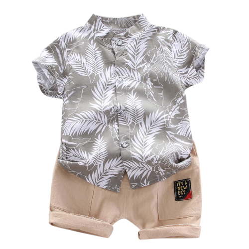 Fesfesfes Toddler Kids Baby Boy Short Sleeve Pattern Shirt Tops+Shorts Set Clothes Summer