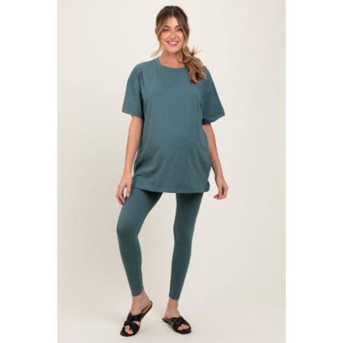 Pinkblush Light Olive Oversized Crewneck Short Sleeve and Legging Maternity Set Small