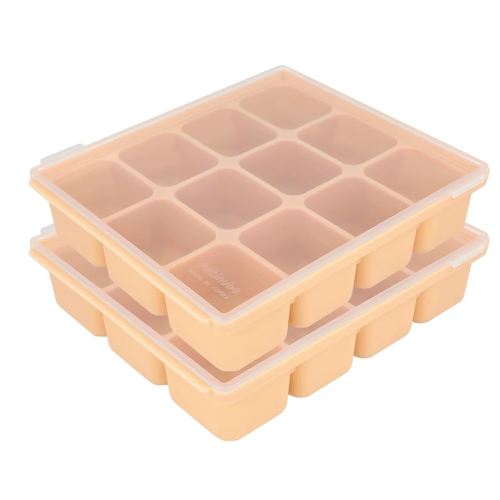 Baby Food Storage Silicone Cubes with Clip-On Lid Freezer Tray Baby Food Soups Purees Ice Safe Design Made in Korea (12cubes 1.5oz, Sand Beige Set OF2)