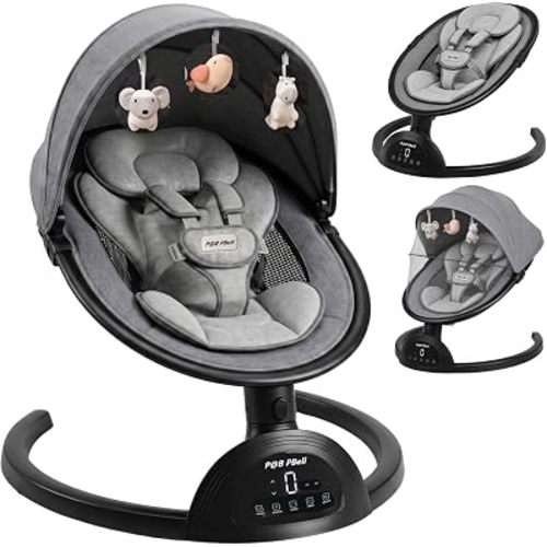 Baby Swings for Infants, Infant Swing, 3 Seat Positions, 5 Point Harness Belt, 5 Speeds and Remote Control - Portable Baby Swing for Indoor and Outdoor (Black)