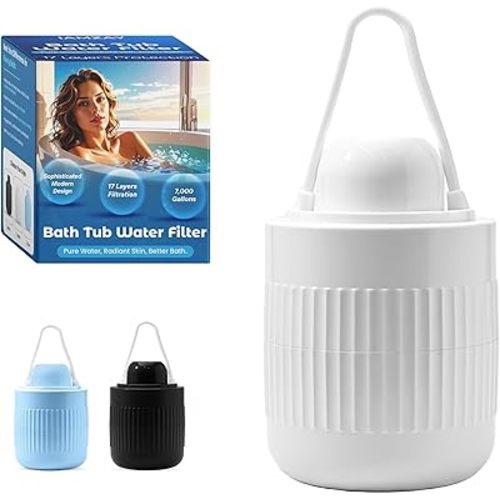 17-STAGE Bath Filter for Tub with Premium Design & Leak-Proof, 7000-Gallon Long-Life Cartridge with Vitamins C & E + Essential Minerals Removes Chlorine and Softens Hair, Skin & Nails | Patent Pending