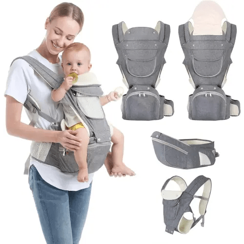 Baby Carrier, 6-in-1 Newborn to Toddler Carrier(7-50lbs), Front & Back Carrier with Detachable Hip Seat, Soft & Adjustable, All Seasons, Ideal for Mom & Dad, Perfect for Shopping & Travel (Grey)