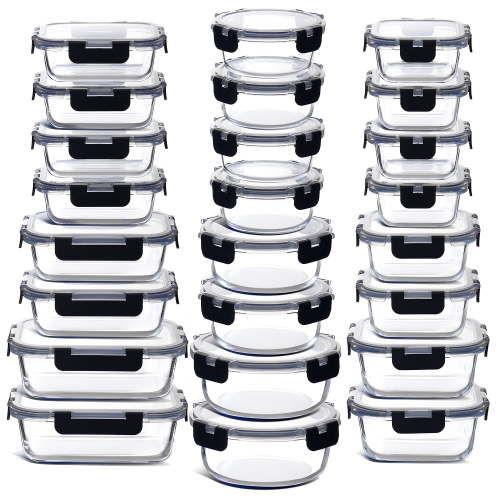 LammaLoe 48pc Glass Food Storage Containers with Lids, Airtight Glass Meal Prep Containers, Oven, Microwave & Freezer Safe Glass Storage Containers