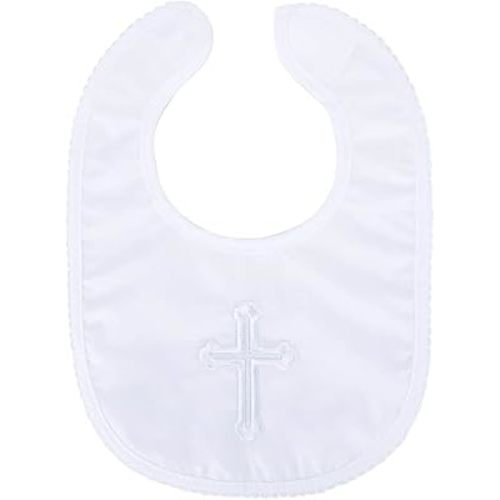 Baptism Bib for Baby Boy and Girls - Soft Cotton Adjustable Christening Outfits Embroidered Cross Bib