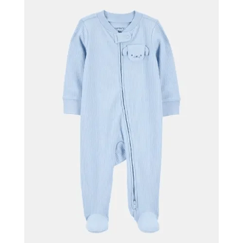 Baby Boy Dog Pocket 2-Way Zip Ribbed Sleep & Play Pajamas - Blue