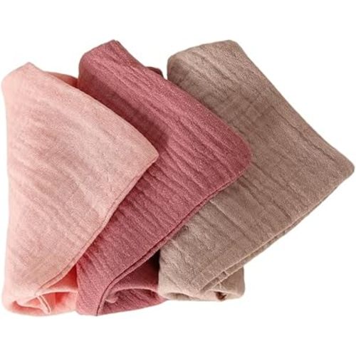 Pack of 3pcs Cotton Drooling Bib Baby Washcloths Newborns Face Towel 4-Layer Absorbent Burp Cloths Breathable 22x23cm