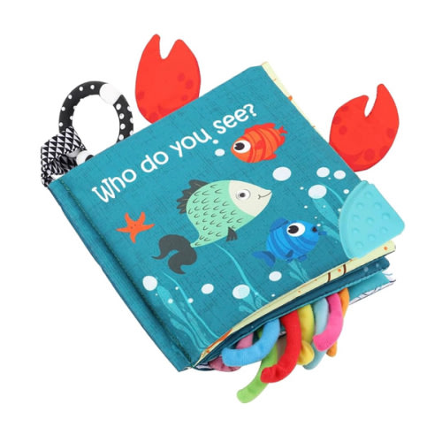 Fish Baby Books Toys, Touch Feel Cloth Crinkle Books for Babies,Baby Infant Toys 0-6, 6-12,12-18 Months,Early Learning Education, Christmas Shower Baby Gifts for Boys Girls,Teething,Mirror,Shark Ocean