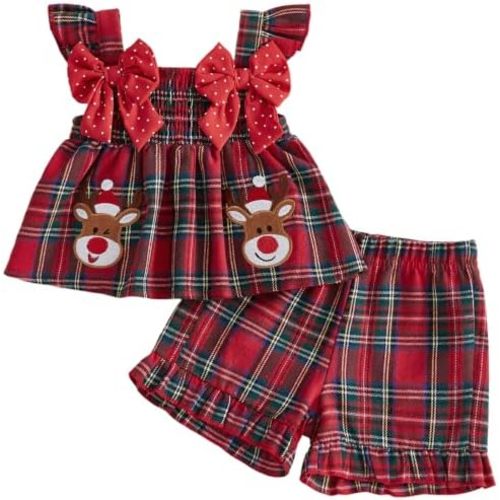 Mubineo Toddler Baby Girl Summer Clothes Cute Ruffle Shirt Tops Dress Shorts Outfits Set Fruit Blouse Princess Outfit