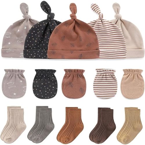 Ruliby Baby Boy Hats Mittens and Socks Set Cotton Newborn Hat Beanie Soft Infant Girls Boys Caps Gloves 0-6 month