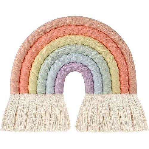 ZWA Rainbow Wall Hanging, Handmade Macrame Art Decor for Nursery Kids Room Home