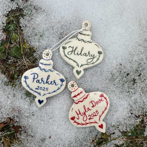Personalized ornament blue scandinavian inspired hand painted ornament