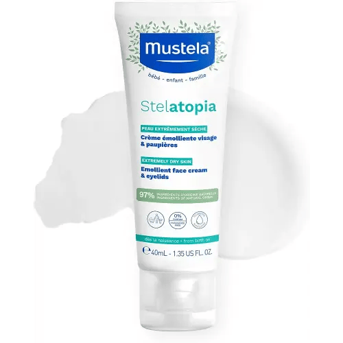 Mustela Stelatopia Eczema-Prone Skin Emollient Baby Face Cream - Face Moisturizer with Natural Avocado & Sunflower Oil - Fragrance-Free - 1.35 Fl Oz (Pack of 1)