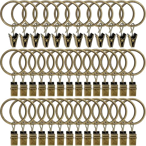 40 Pack Curtain Rings with Clips, Curtain Clip Rings Hooks, Bow Hanger Clips for Hanging Drapery Drapes Bows, Ring 1.26 inch Interior Diameter, Fits up to 1" Rod, Bronze