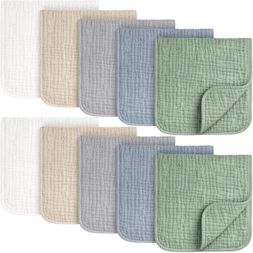 KeaBabies Organic Muslin Burp Cloths Baby Boy, Girl – 10-Pack 100% Cotton Muslin Burping Cloths for Babies, Newborn, 21x10 Large & Absorbent Spit Up Rags, Baby Washcloth, Infant Towels (Slate)