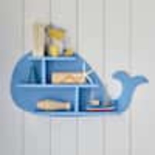 StyleWell Kids Nautical Whale Blue Wood Wall Shelf 21MJE25013