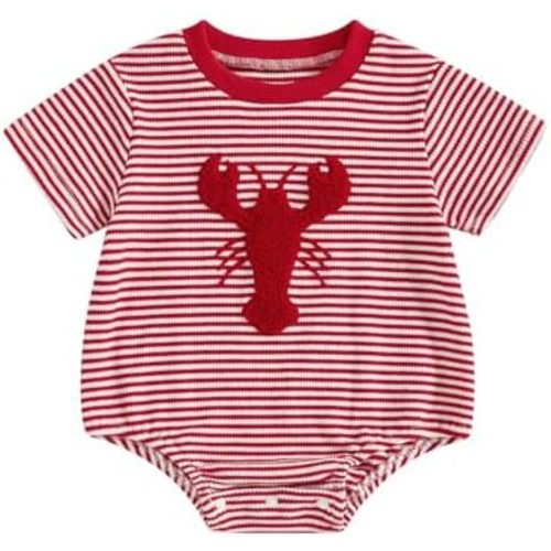 VISGOGO Unisex Baby Boy Girl Striped Romper Waffle Short Sleeve Bubble Oversized Romper Bodysuit Summer Clothes