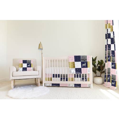 Wizard Baby Bedding Set: Navy, Pink, and Gold Organic Cotton